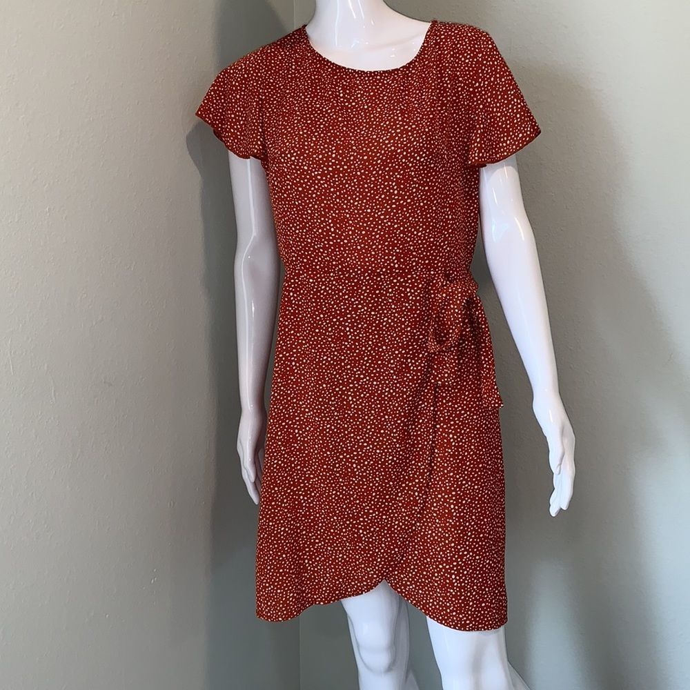 🇺🇸 Shein NWOT Orange & White Polka Dot Short Sleeve Wrap Dress